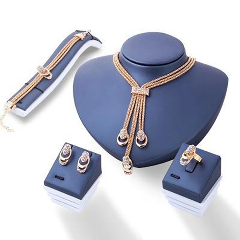 

Women's Five-Ring Set Exquisite Hip Hop Necklace Earrings Ring Bracelet Jewelry Birthday Gift