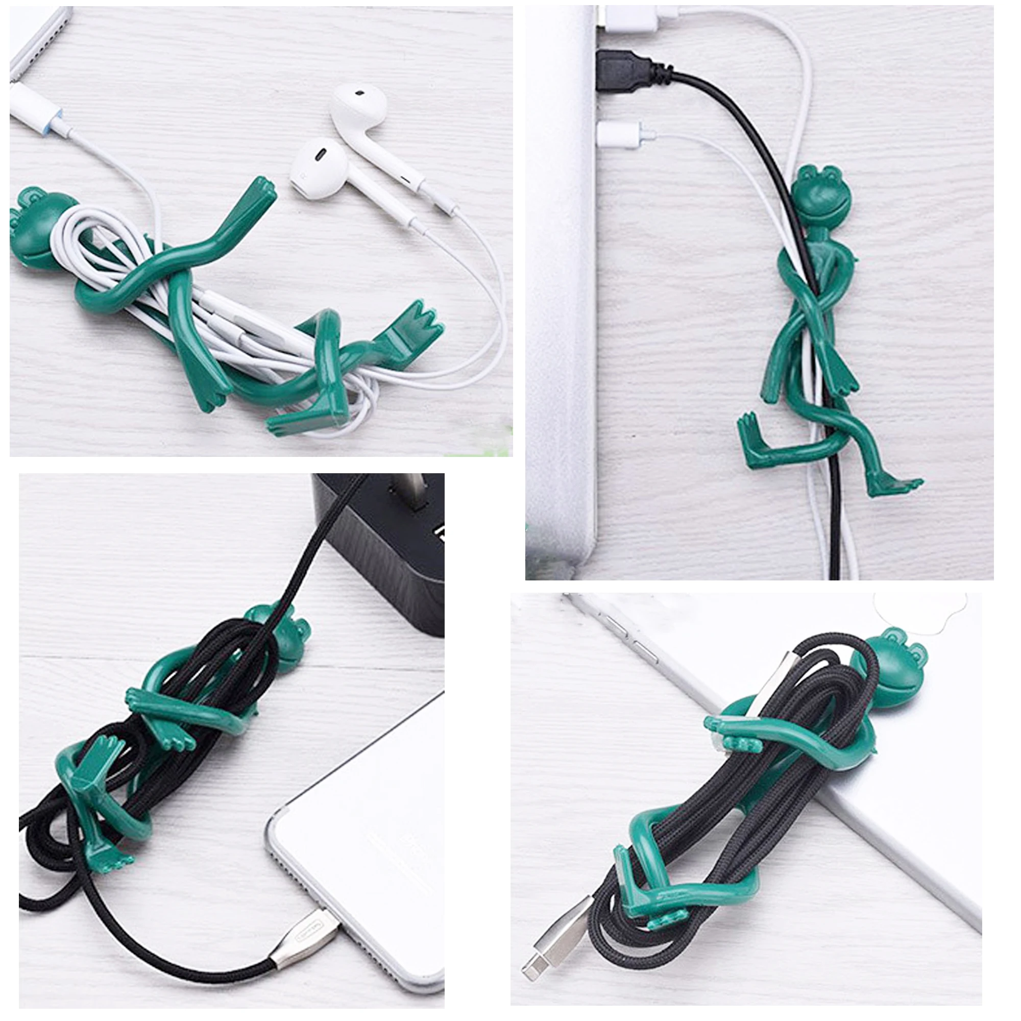 Cute Frog Cable Management Strap Buckle Desktop Organizer Bundle Tie Earphone Data Cable Collation Rope Cord
