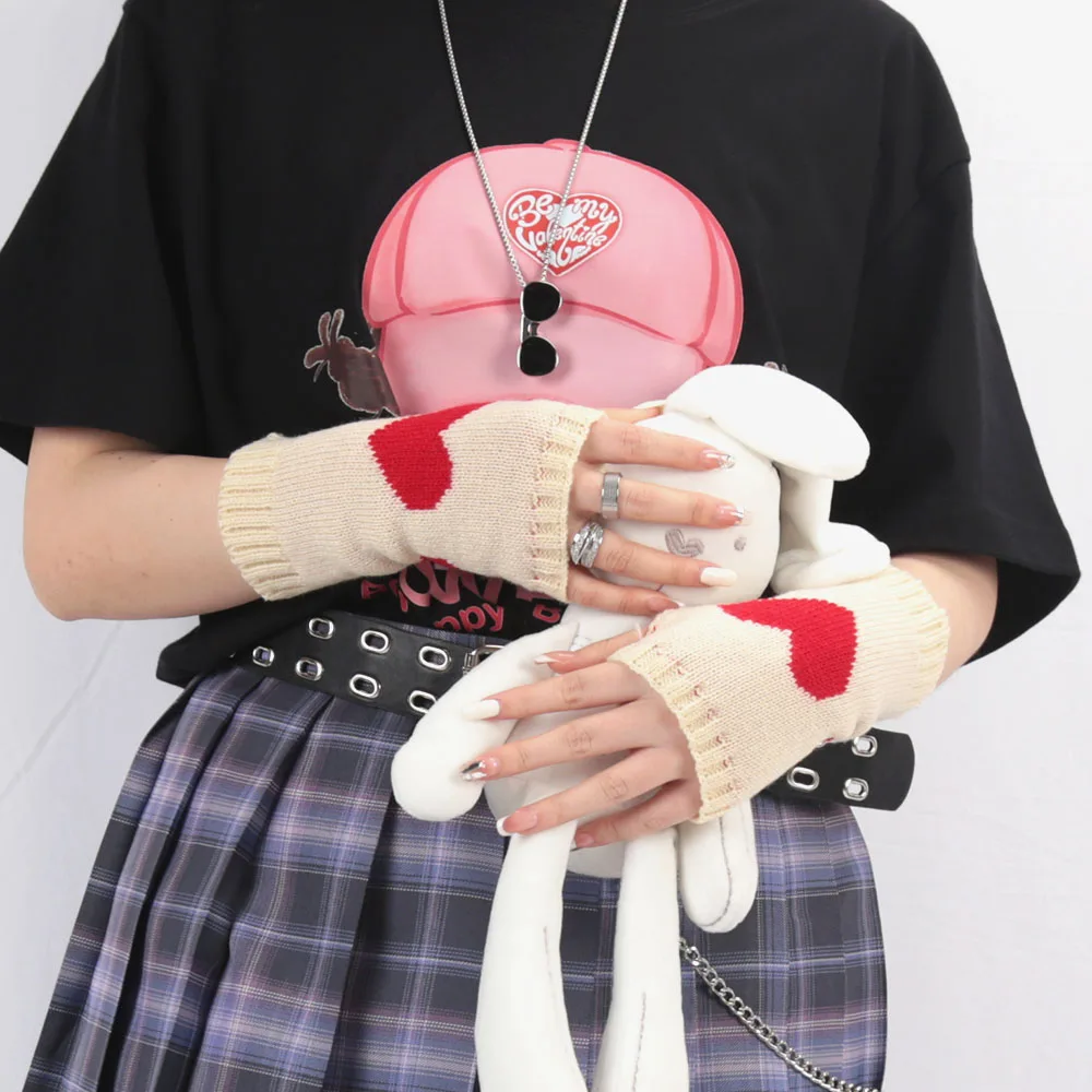 Y2K Fashion Knitted Half Finger Gloves Women's Soft Winter Warm Mittens for Girl Sleeves Lolita Style Goth Fingerless Gloves