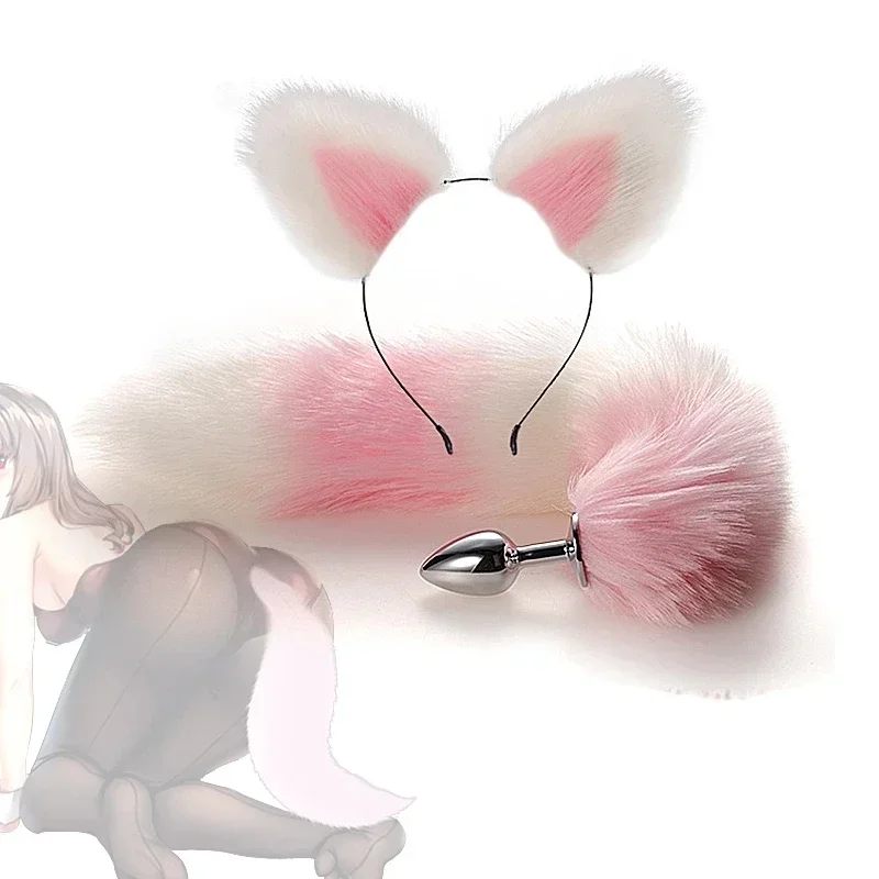 Dildo Anal Plug niedlichen Ohren Stirnbänder Fuchs Kaninchen Schwanz Metall Hintern Anal Plug erotische Cosplay Zubehör Erwachsenen Sexspielzeug für Paare 1