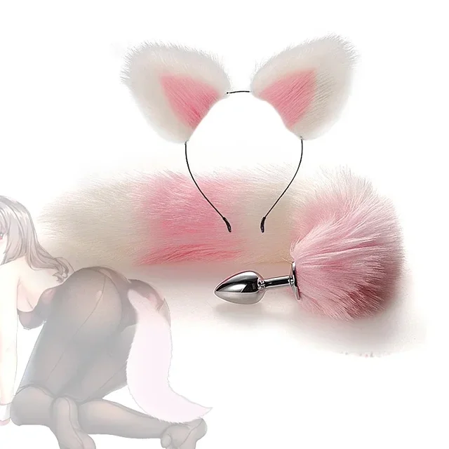 Dildo Anal Plug niedlichen Ohren Stirnbänder Fuchs Kaninchen Schwanz Metall Hintern Anal Plug erotische Cosplay Zubehör Erwachsenen Sexspielzeug für Paare 1
