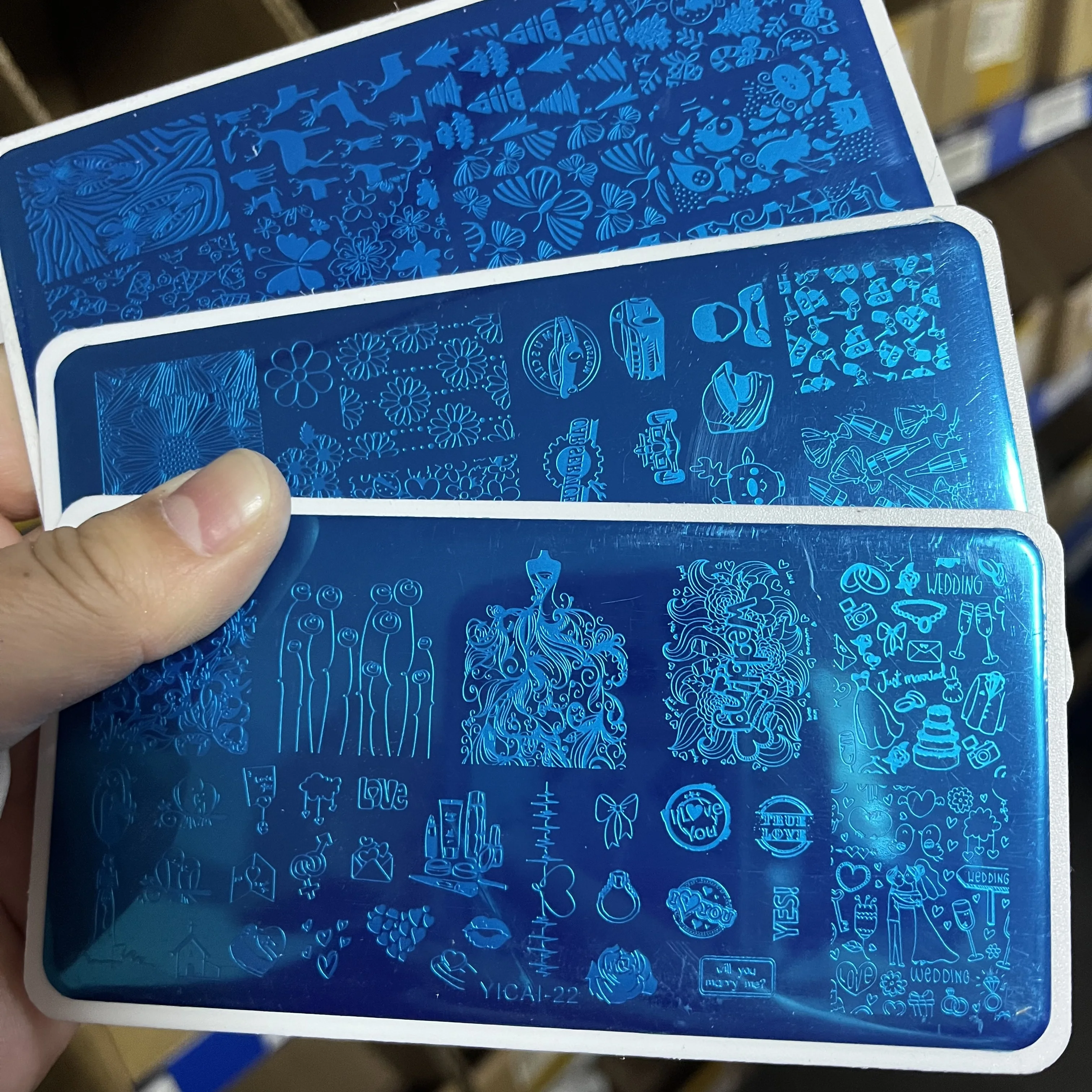 하트 러브 발렌타인 네일 템플릿 플레이트 잎 꽃 기하학적 라인 디자인 스탬핑 플레이트, 몰드 네일 스텐실 도구, 12*6cm, 1PC