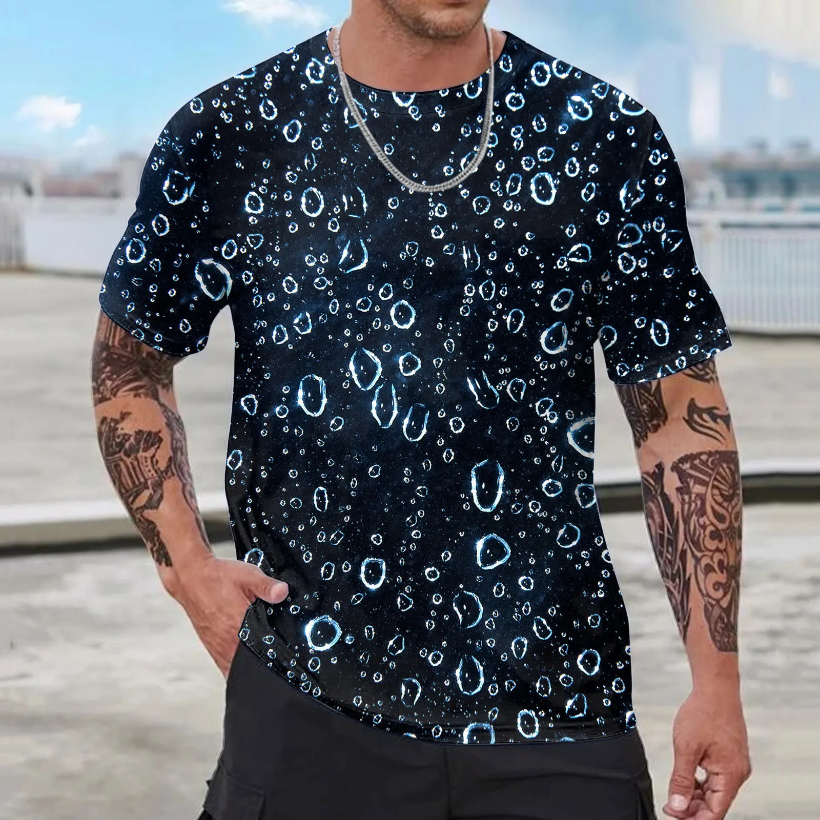 

Men Fashion Spring Summer Casual Short Sleeve O Neck Printed T Shirts Top Blouse Hip-hop Sports