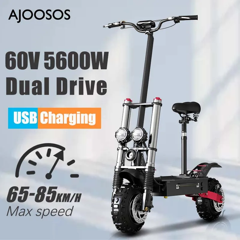 【USA/EU Stock】AJOOSOS X60 Electric Scooter 85km/h Max Speed trotinette &eacute;lectrique 11'' Off Road Tire Folding E Scooter with Seat