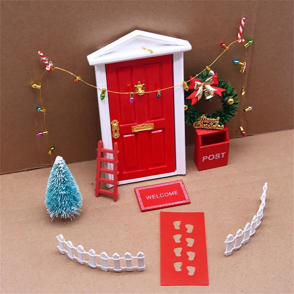 String Hat DollHouse Elf Kit Mini Tree Wreath Fairy House Scene Model Simulation Miniature Elf Door Christmas Decor