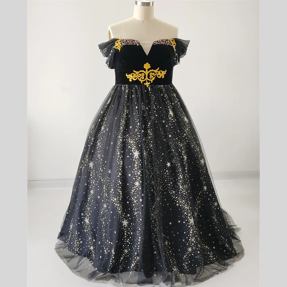 

Женское вечернее платье Feelingarden, черное Тюлевое платье с открытыми плечами и коротким рукавом, длиной до пола, официальное бальное платье принцессы