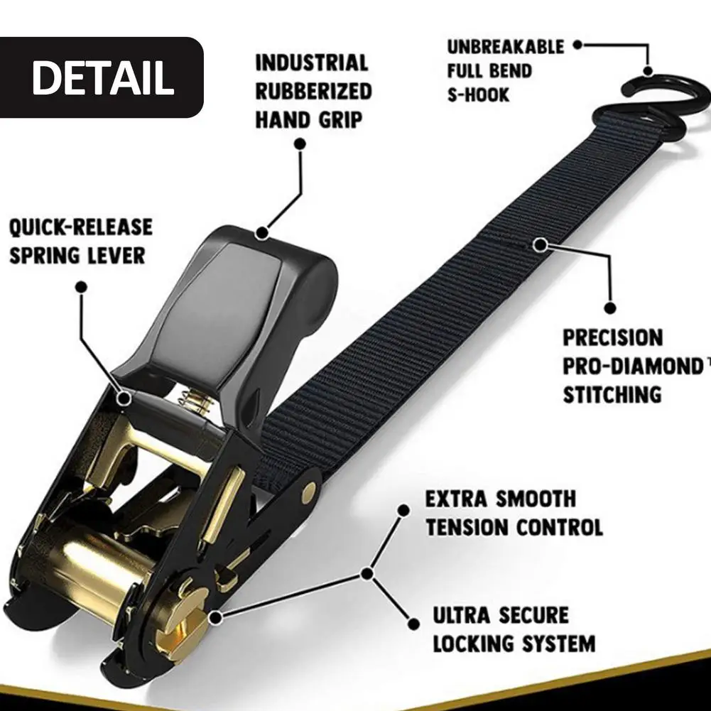 Ratchet Tie-Down Strap Motorcycle Fixed Heavy Cargo Trailer Transportation S-hook Tie-down Strap Tensioner For Cars 1 Inch