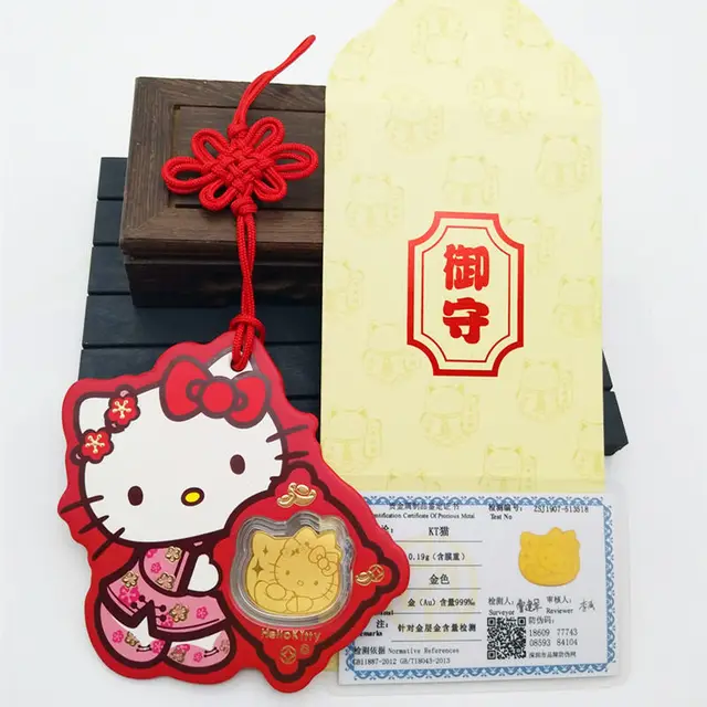 TAKARA TOMY Hello Kitty Pendant Car Listing Pure Gold Lucky Cat Mobile Phone Stickers Car Ornaments Lucky Gift 6