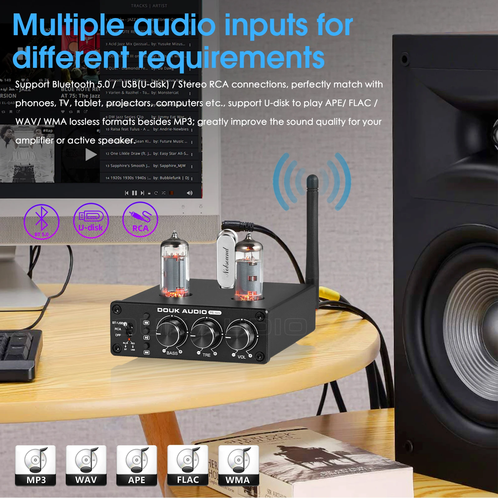 Douk Audio-HiFi Válvula Tubo Pré-amplificador, Bluetooth 5.0,