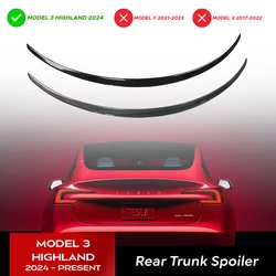 For Tesla New Model 3 Highland 2024 Rear Trunk Spoiler Tail Wing Bright Matte Carbon Pattern Black Accessories