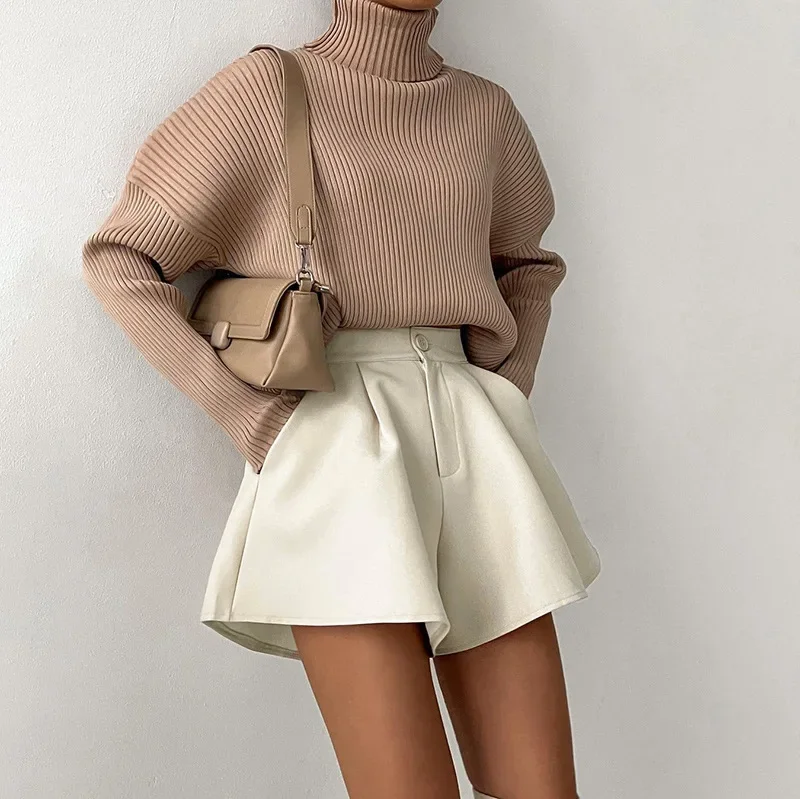 Women High Waist Shorts Summer Casual Loose A-line Wide Leg Short Pants Solid Fashion Pocket Office Lady Trousers Streetwear