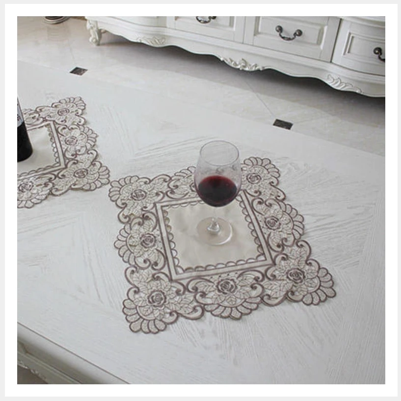 Description Picture 4 of itemPastoral Embroidery Hollow Flower Table Runner Mat Embroidered Floral Cutwork Tablecloth Covers Rectangle Flower Table Runners