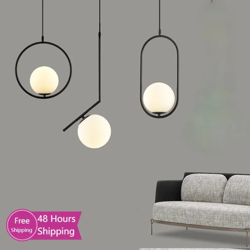 

Glass Ball Pendant Lights for Bedroom Bedside Bathroom Hanging Lamp Black Color Ceiling Decoration Lighting Modern Nordic Indoor