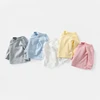 Newborn Baby Clothing Slanting Open Buckle T Shirt Tops Cotton Long Sleeves Solid Color Tees Baby Boys Girls Outfit 0-12 Months 6