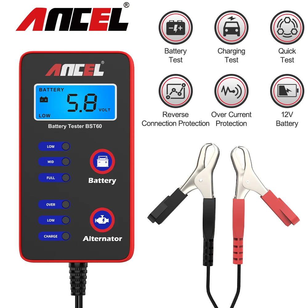 Тестер аккумуляторной батареи ANCEL BST60, 12 В, 100-2000CCA