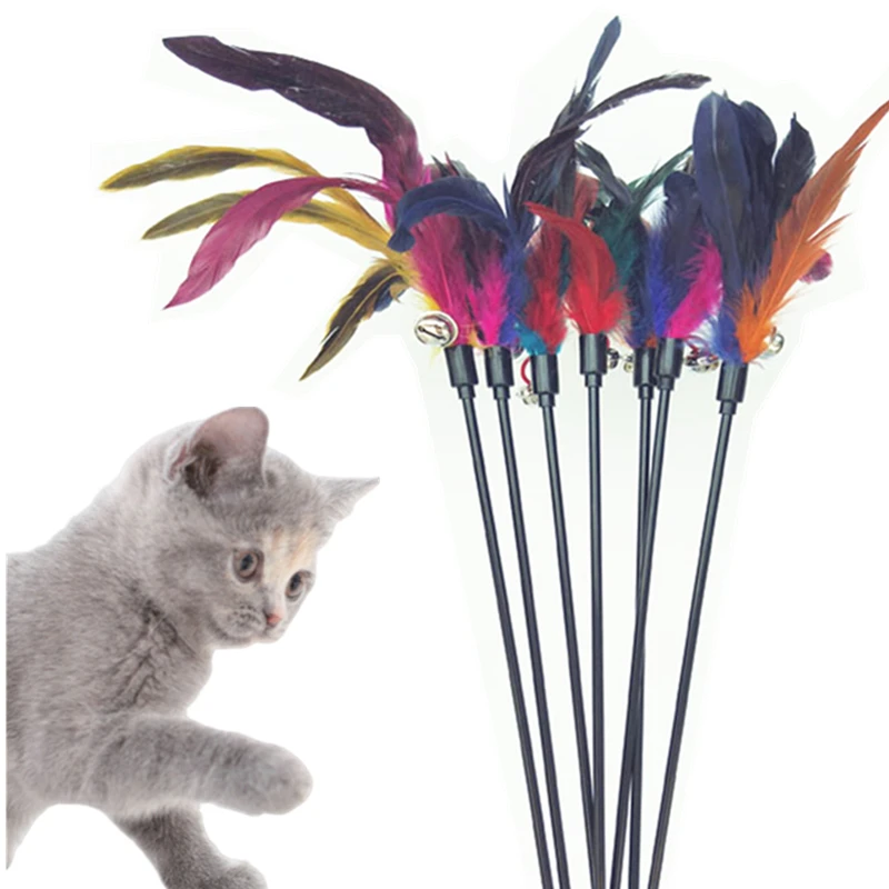5pcs/lot Cat Toys Feather Wand Kitten Cat Teaser Turkey Feather