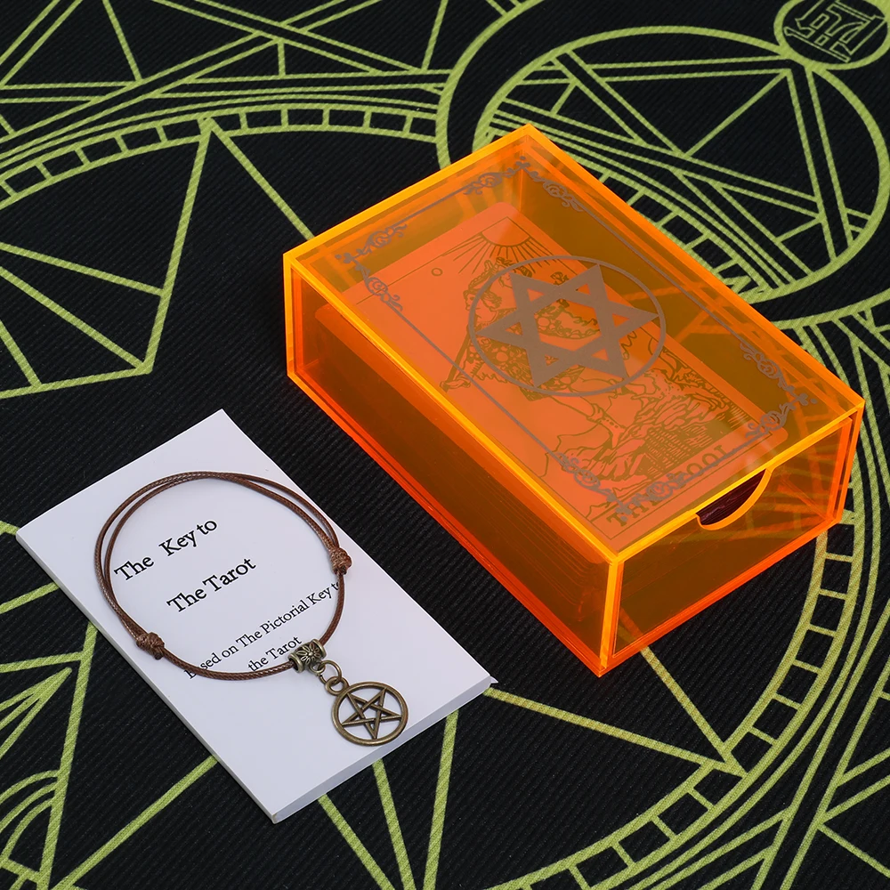 Mysterious Gold Foil Tarot Brand 12 * 7cm Orange Crystal Box Set Chess Board Game Waterproof and Wear-resistant Tape Manual gold foil tarot 12 7cm citrine crystal box set board game waterproof and wear resistant belt instruction manual astrology