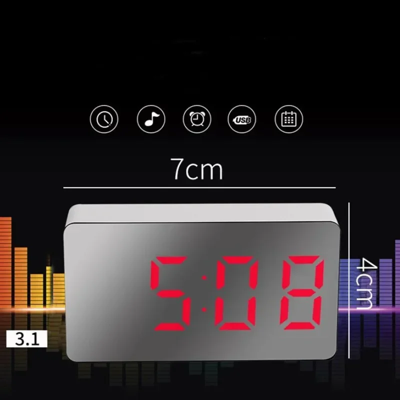 7*4cm Digital Alarm Clock TEMP Date 3 Alarms Power-off Memory Table Clock USB Powered Always On 12/24H Night Mode LED Clock