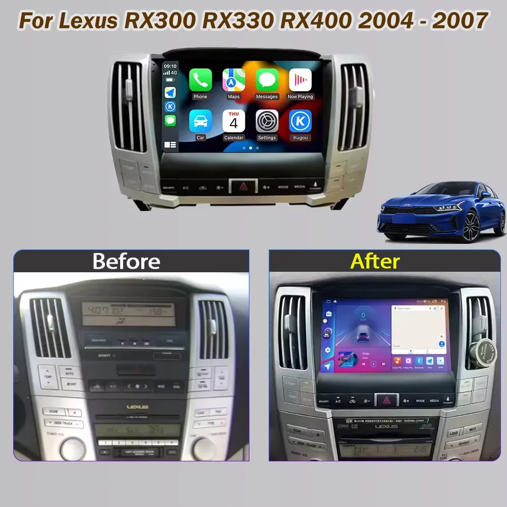 Radio para Auto con Android Auto para Lexus RX300 RX330 RX400 2004 - 2007, Reproductor Estéreo con Navegación, Unidad Principal con Pantalla DSP, 2din, DVD, Multimedia 2