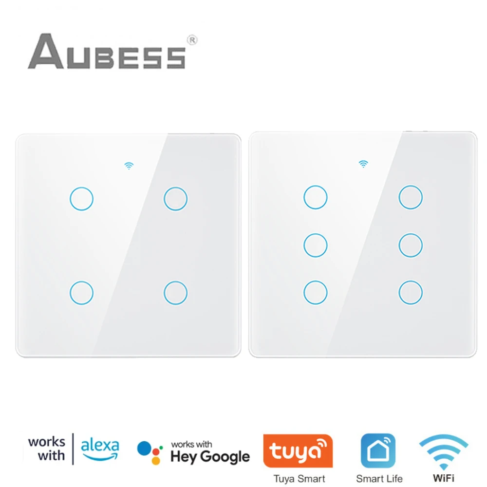 

Tuya WiFi Smart Switch,AC 110-220V Brazil 4x4 Touch Panel 4/6 Gang Light Switch,APP remote Control work with Alexa,Google Home