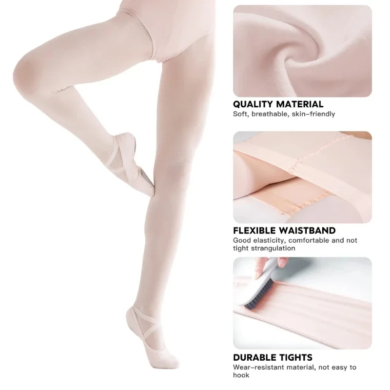 Women Girls Solid Color Transition Ballet Tights Ultra-Soft Comfortable Opaque Convertible Dance Tights Pantyhose Stocking
