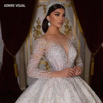 I più nuovi abiti da sposa per la sposa abito da ballo scollo a cuore maniche lunghe con perline paillettes abiti da sposa personalizzati