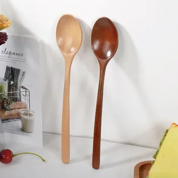 2pcs Wooden Spoon Kitchen Cooking Utensil Tools Soup Tea Spoon Tableware Catering Cooking Tool Coffee Soup Teaspoon Honey Spoon 5