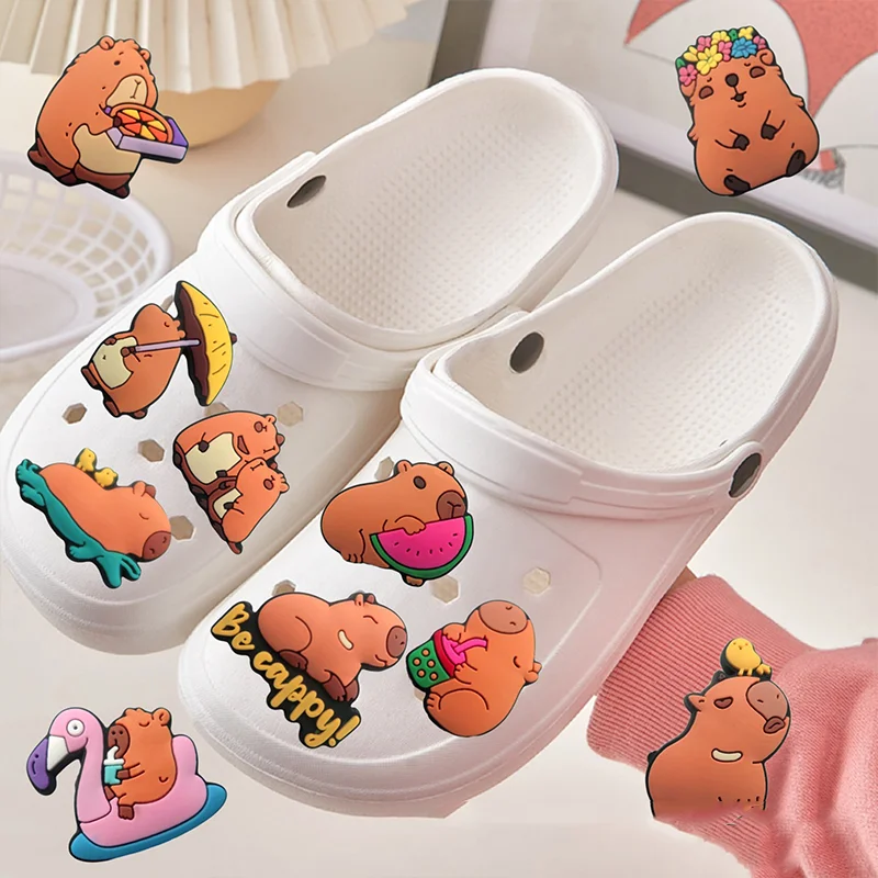 10/30/50/100Pcs Cute Capybara Shoe Charms Funny Animal Relax Cartoon Decor for Clogs Sandals Shoe Buckle Accessories Party Gifts