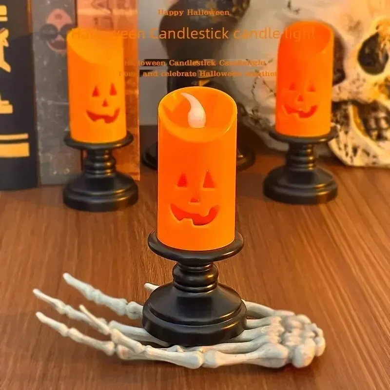 Plastic Orange Pumpkin LED Candle Holder Night Light