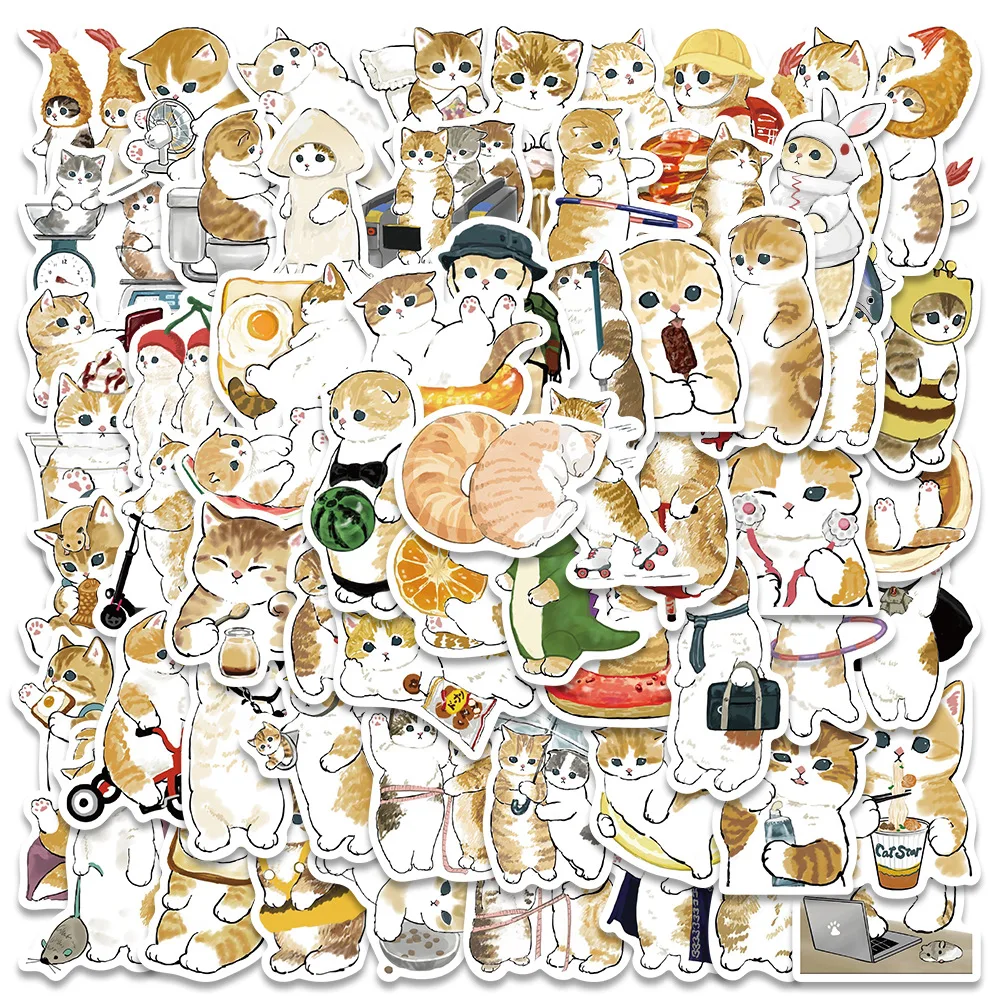 10/30/64PCS cute little yellow cat Stickers Cartoon Fridge Guitar Laptop Motorcycle Luggage Skateboard PVC Graffiti Cool Sticke 10 30 50pcs cute cartoon characters stickers graffiti motorcycle travel luggage guitar skateboard water proof sticker