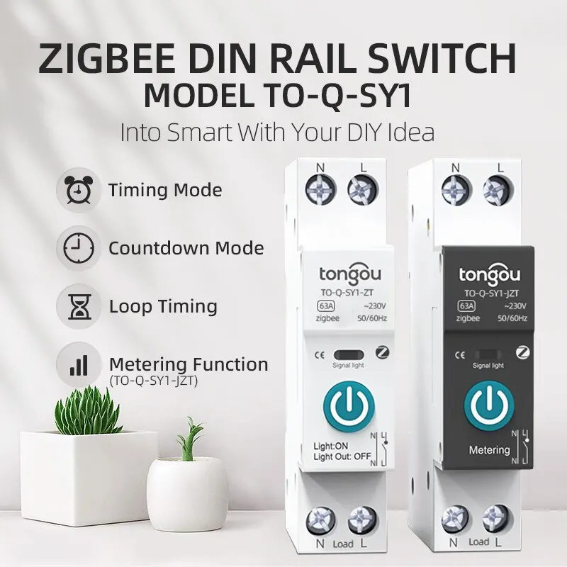 Interruptor de circuito inteligente TUYA ZigBee, 1P, 63A, carril DIN, Control remoto inalámbrico, WiFi, aplicación TONGOU