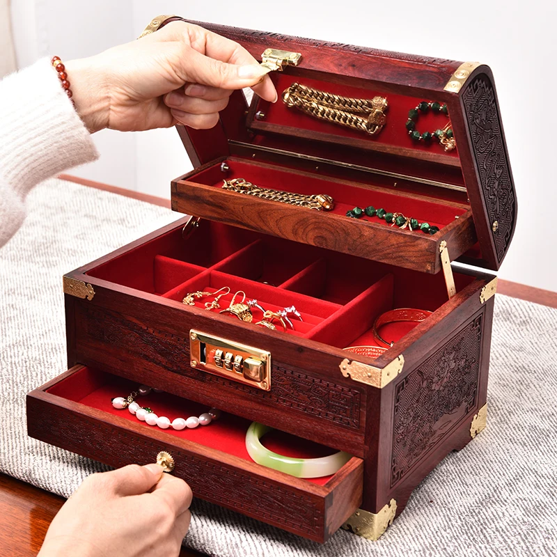 Solid Wood Jewelry Box Organizer with Lock Jewelry Boxes Storage Drawer Ring Necklace Bracelet Earrings Display Stand Accessory large jewelry box velet drawer ring necklace bracelet jewelry boxes organizer tray with separators earrings display storage