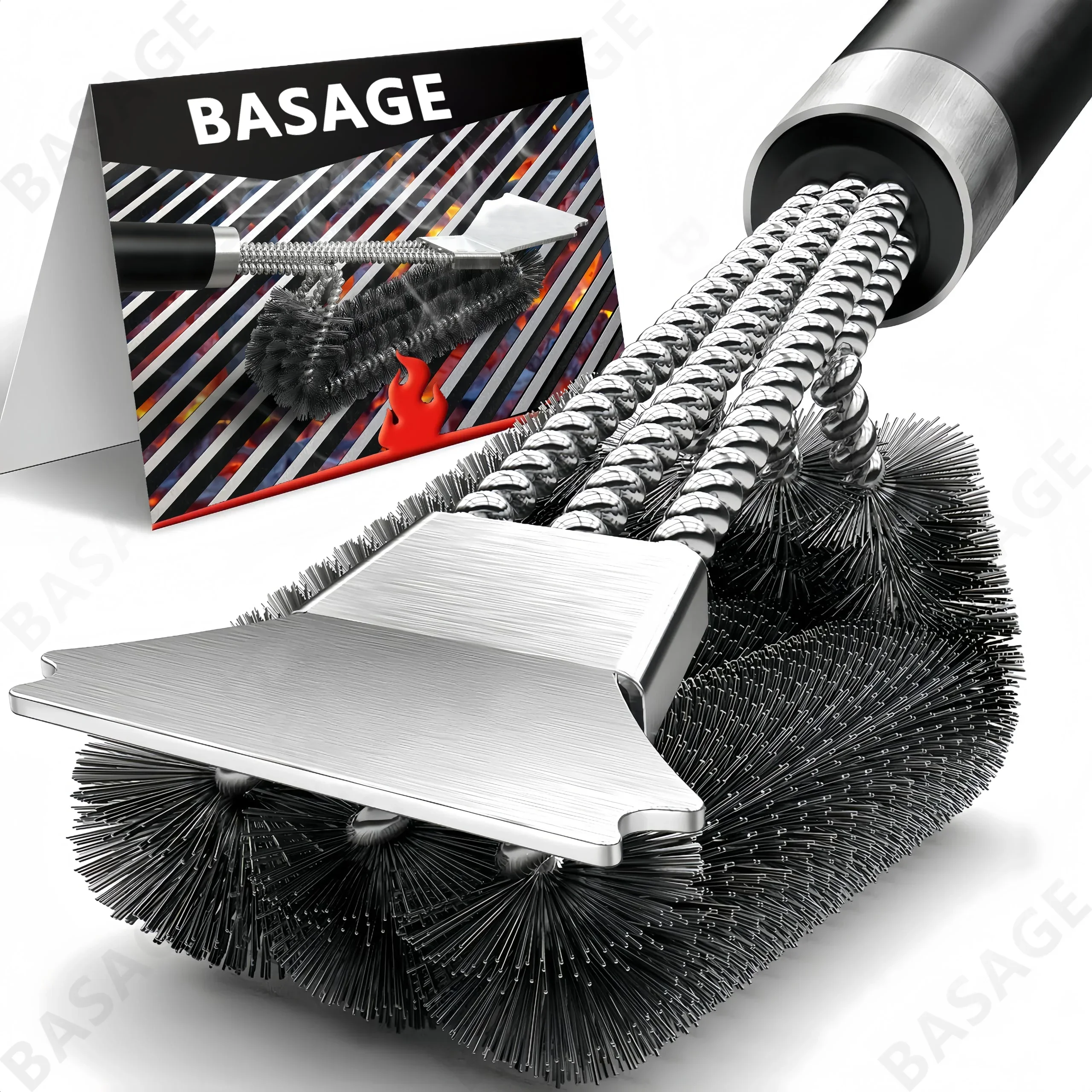 Heavy Duty Safe Grill Brush-Bristle Free BBQ Grill Brush with Rust Resistant Stainless Steel Woven Wire