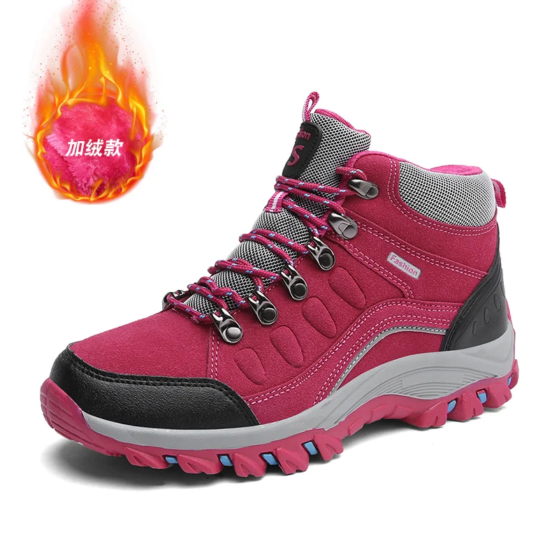 Hot Sale Winter Mens Hiking Boots Big Size 46 Plush Women Hiking Shoes Warm Fur Trekking Boots Men Outdoor Mountain Sneakers