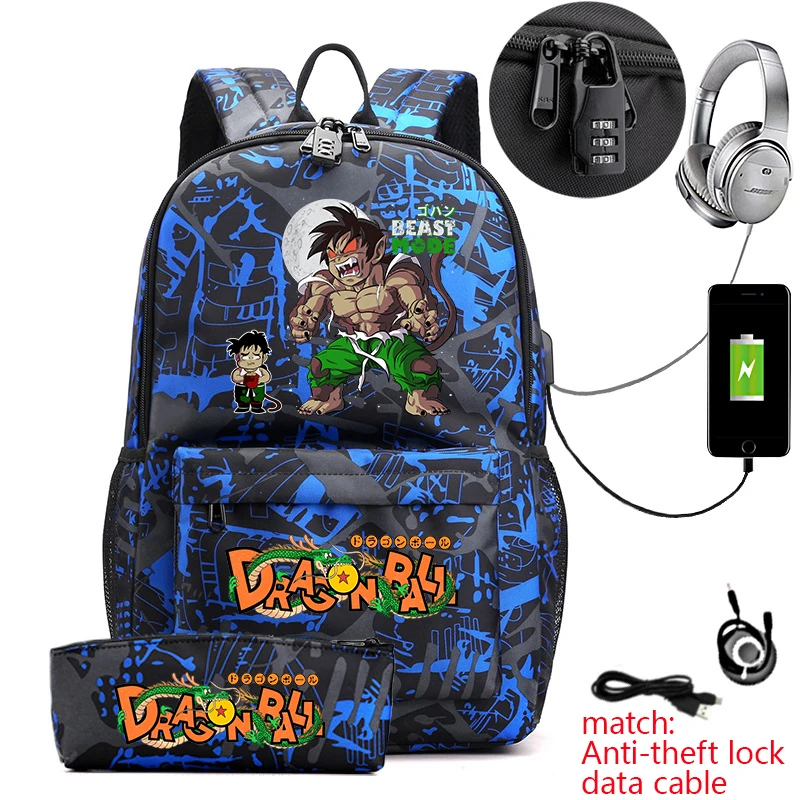 Dragon Ball Anime Print Anti-Theft Backpack Casual School Bag for Kids Teens with Pencil Case 1