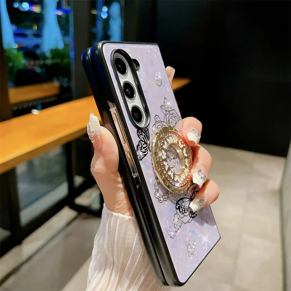 Luxus-Design Schmetterling Glitzer Metallring Hülle für Samsung Galaxy Z Fold 6 5 Z Fold 4 5G Stoßfeste Klapphülle Hochglanz_voghion.com