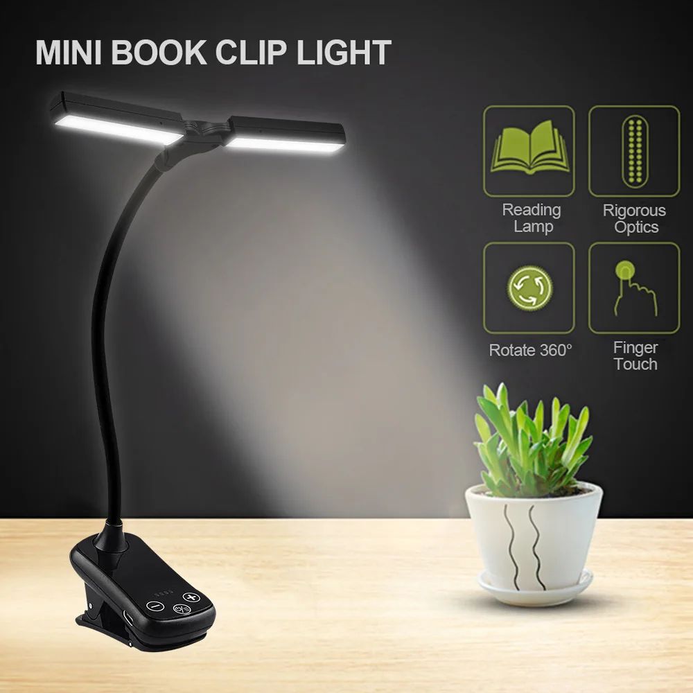 LEDClipOnBookLight3Colors8BrightnessUsbRechargeablePortable