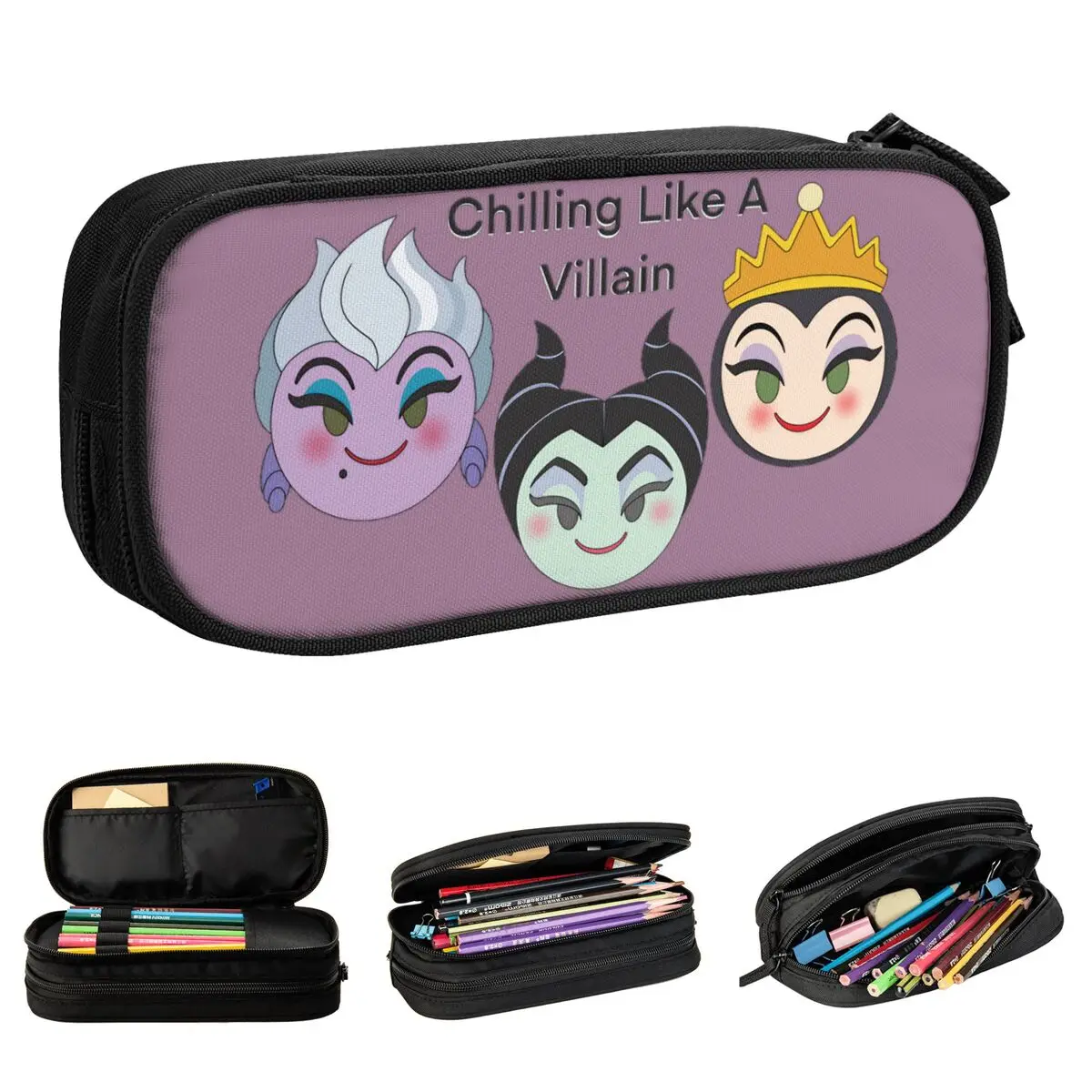 

Chilling Like A Villain Pencil Cases Cartoon Villains Pen Holder Bags Kids Big Capacity School Supplies Gift Pencil Box