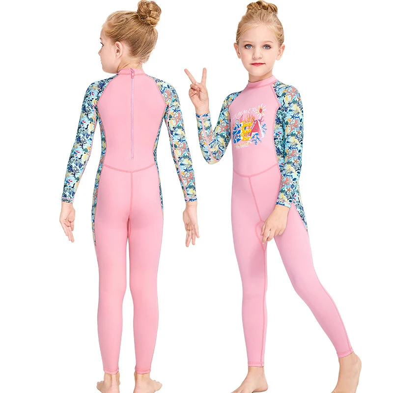 UPF50 Children's Swimsuit Surfing Bathing Diving Suit One Piece Long Sleeves Sunscreen Swimwear for Girls Boys Overalls Jumpsuit