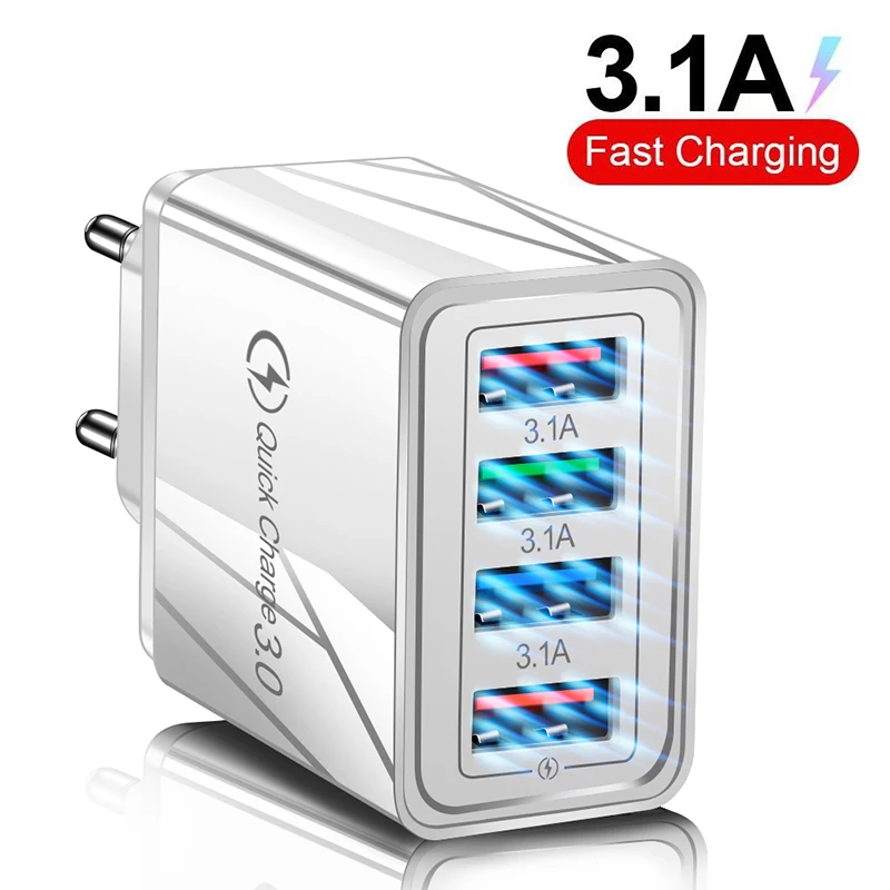 ชาร์จเร็ว 4 พอร์ต USB สำหรับมือถือและแท็บเล็ต