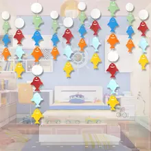 Guirnalda de papel de dibujos animados para decoración de ventanas, pancarta de peces con temática de mar, guardería