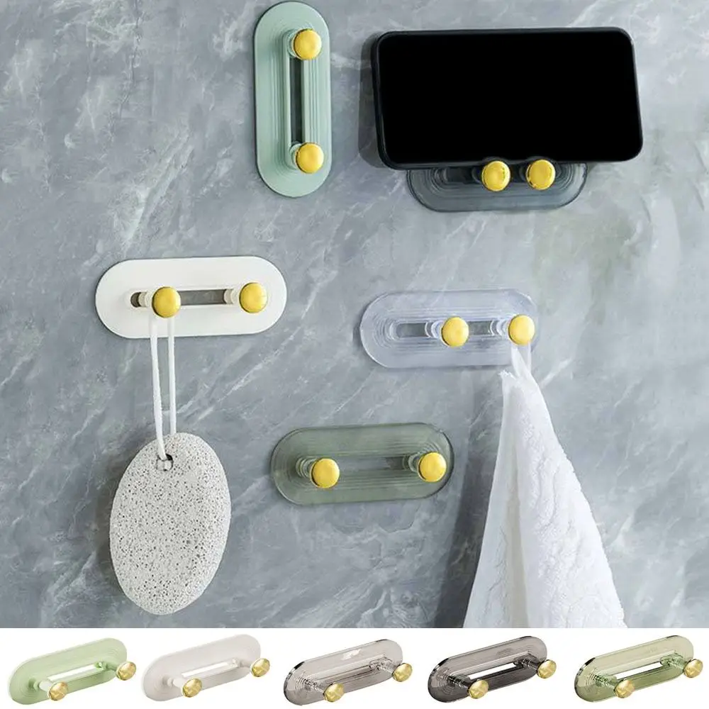

Non-punch Double Rows Hooks Cute Non-trace Self Adhesive Sticky Hook Plastic Wall-Mounted Key Hook Kitchen