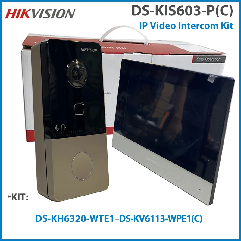Hikvision Ds-Kis603-P(C) Kit Videocitofono Microfono Integrato Ds-Kv6113-Wpe1(C) Campanello Ds-Kh6320-Wte1 Poe Door Station Monitor Wifi