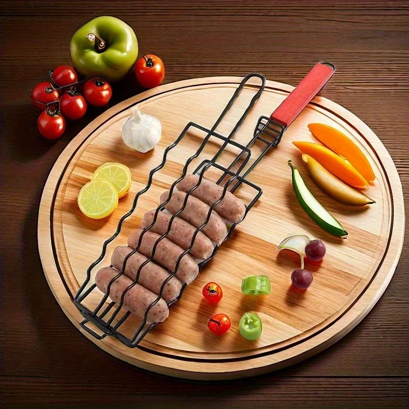 Grilling Basket Metal Mesh Barbecue Sausage Grilling Rack Net Picnic Camping BBQ Net Home Kitchen Barbecue Accessories