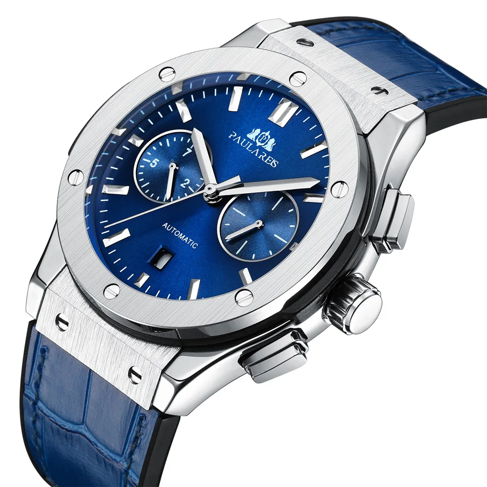 

Fashion Men's Business Watch Leather Rubber Strap Automatic Movement Clock Waterproof Luminous Mechanical Male's Wristwatch