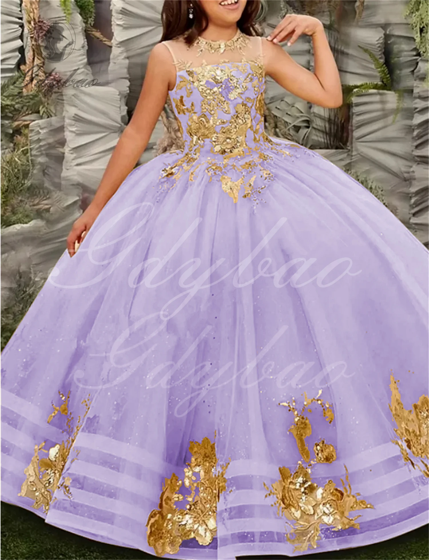 Gold Tulle Flower Girl Dress For Wedding Sleeveless Applique Puffy Floor Length Princess Kids First Communion Ball Gown flower girl dresses
