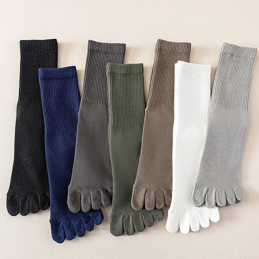 5 Paar weiche Baumwoll-Fünf-Finger-Socken für Herren, hochwertige, einfarbige, antibiotische Outdoor-Sportsocken, geruchshemmende, geteilte Zehensocken – Detail 1