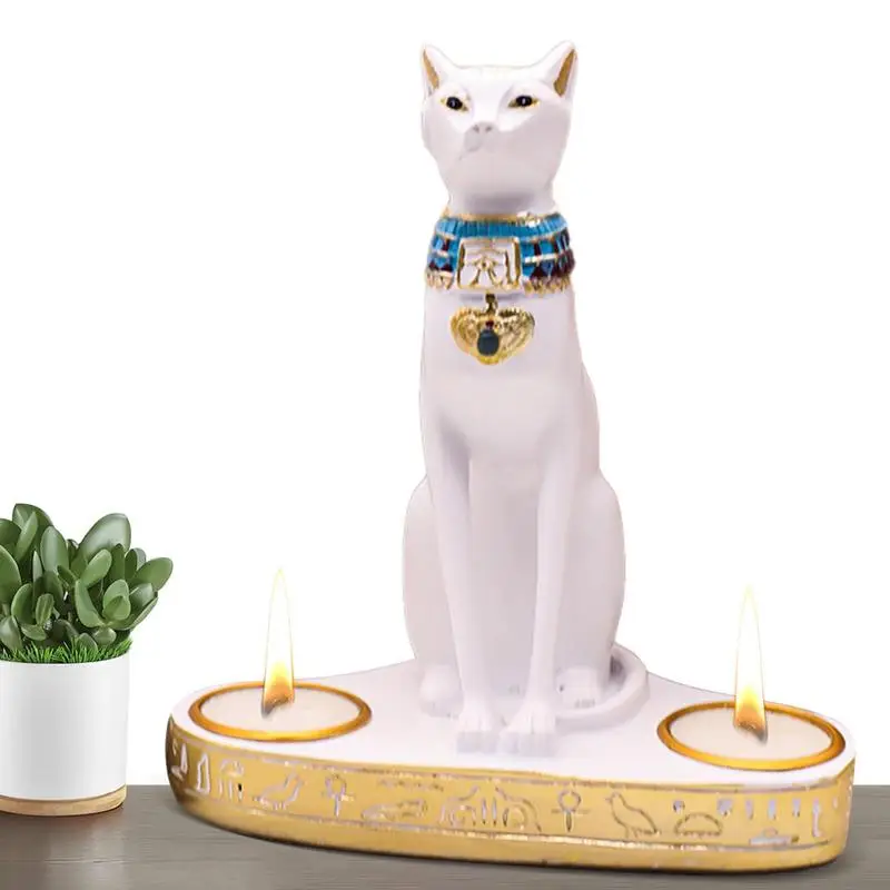 

Art Candlestick Hotel Home Decoration Cat Statue Egyptian Candle Holder Vintage Creative Elegant Home Decor For Bedroom Dining