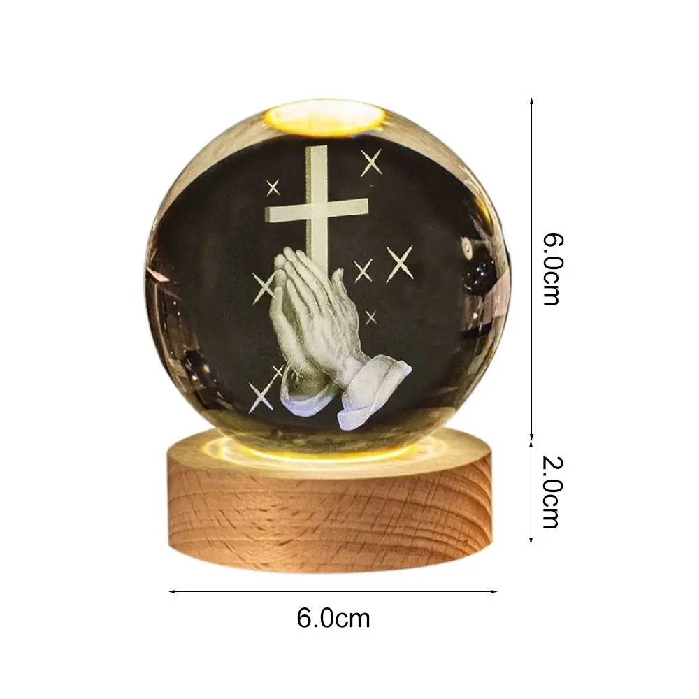 Handicraft Wooden Illumination USB Light 3D Night Light Crystals Glass Ball LED Display Stand Church Event Souvenir images - 6