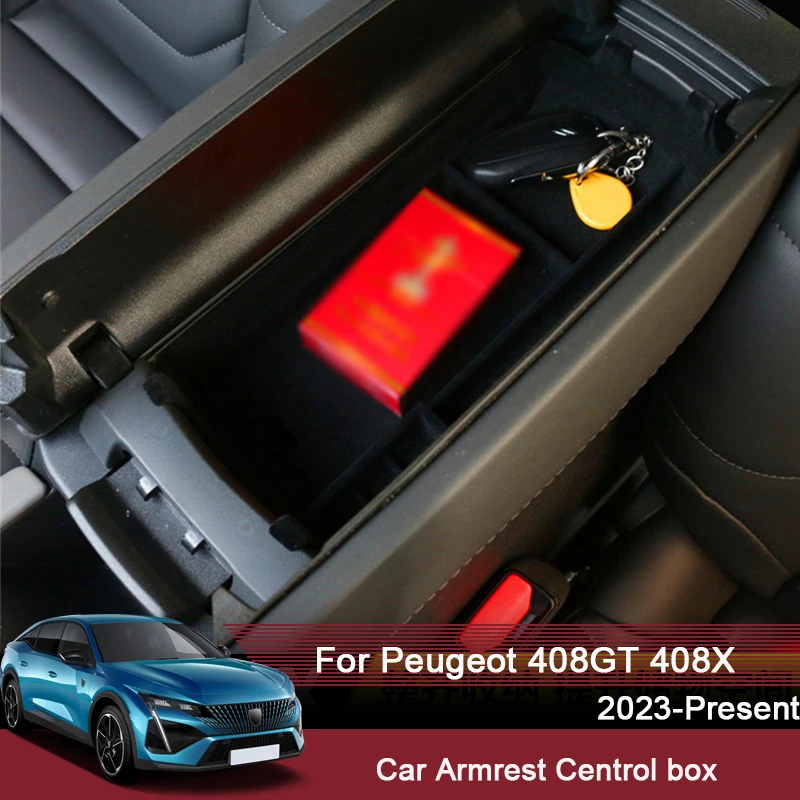

For Peugeot 408 GT 408 X 2023-2025 Car Styling ABS Cover Center Console Armrest Box Storage Covers Internal Auto Accessories